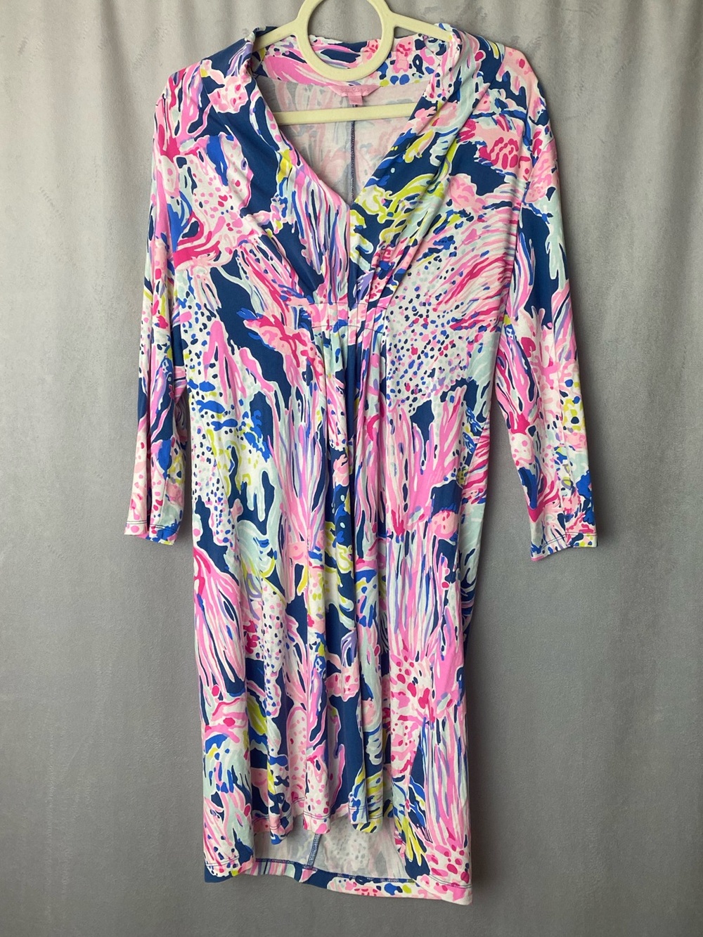 Lilly Pulitzer Pink Navy Tropical Cruise Party Sunken Treasure Banyan Dress L
